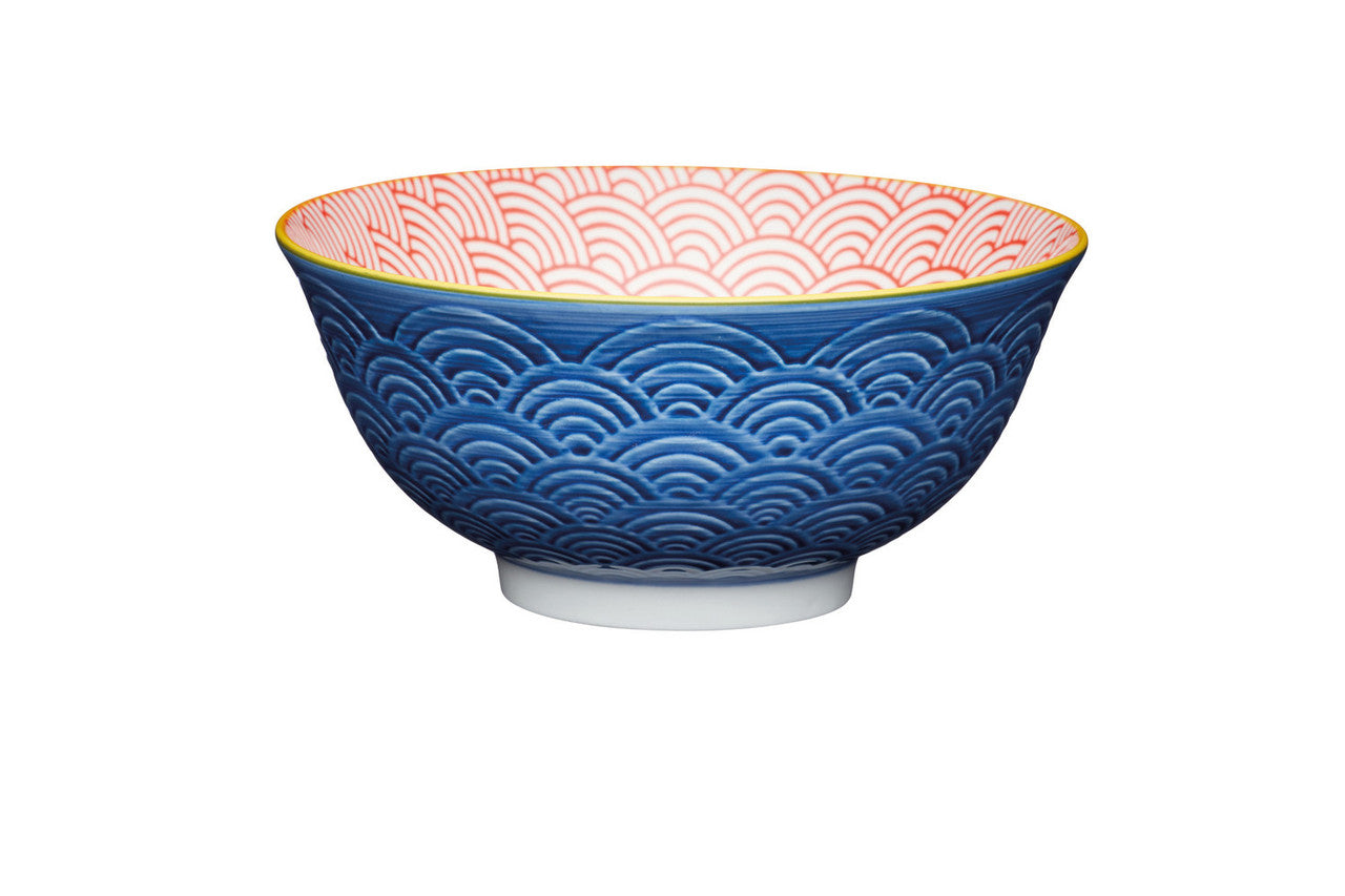 KitchenCraft Blue Arc Pattern Ceramic Bowl, 16cm