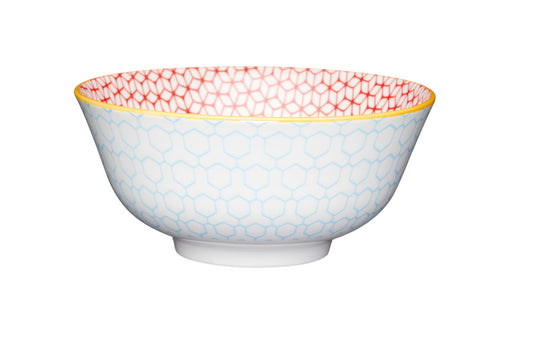 KitchenCraft Geometric Blue Ceramic Bowl, 16cm