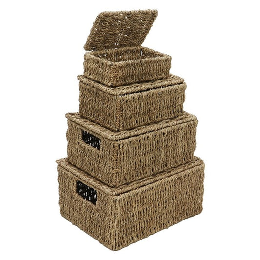 Rectangular Lidded Seagrass Baskets