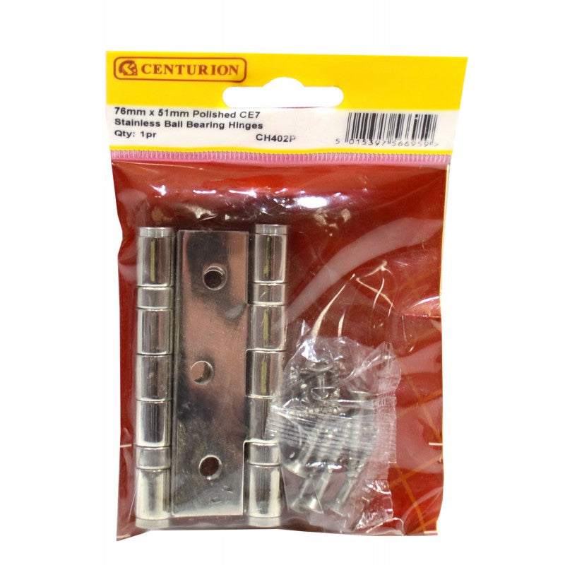 76mm x 51mm Polished CE7 Stainless Ball Bearing Hinges