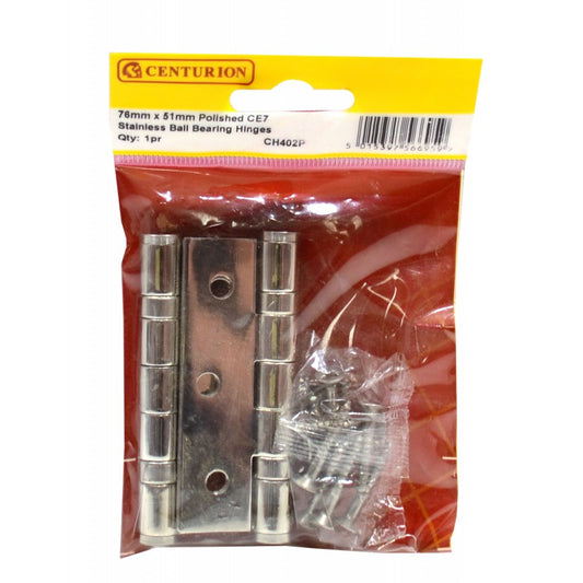 76mm x 51mm Polished CE7 Stainless Ball Bearing Hinges