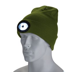 Beanie Hat With Rechargeable Torch, One Size, 1W, 100 Lumens, Green