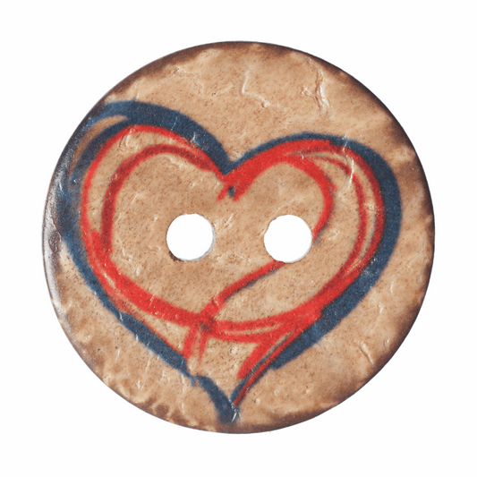 Coconut Heart Button 2 Hole 20mm
