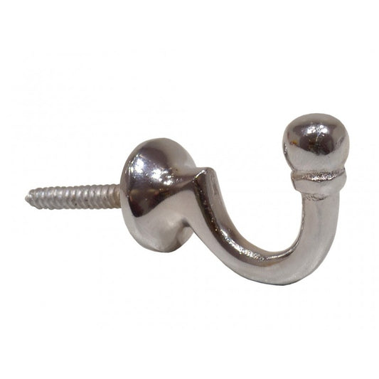 Solid Brass Ball End Tassel Hooks, 30mm, Chrome Plated