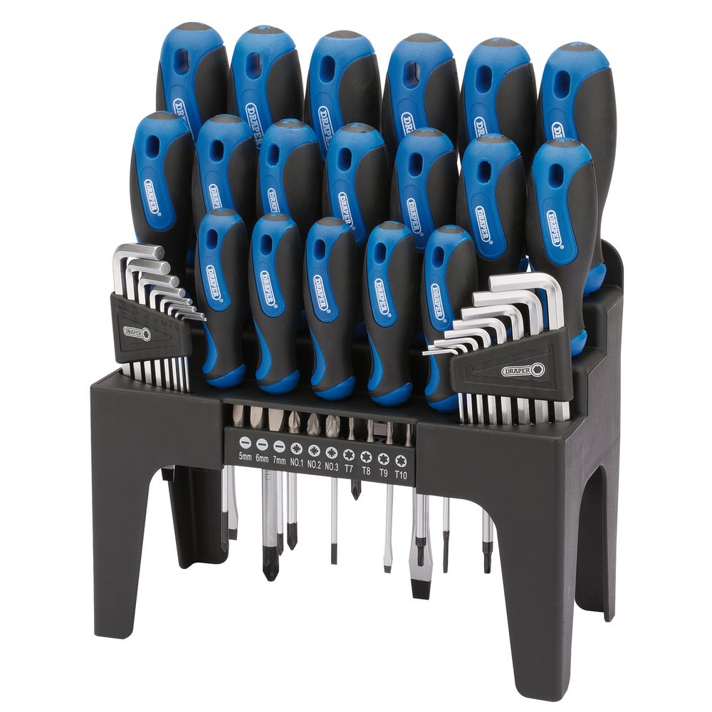 Soft Grip Screwdriver, Hex. Key And Bit Set (44 Piece)