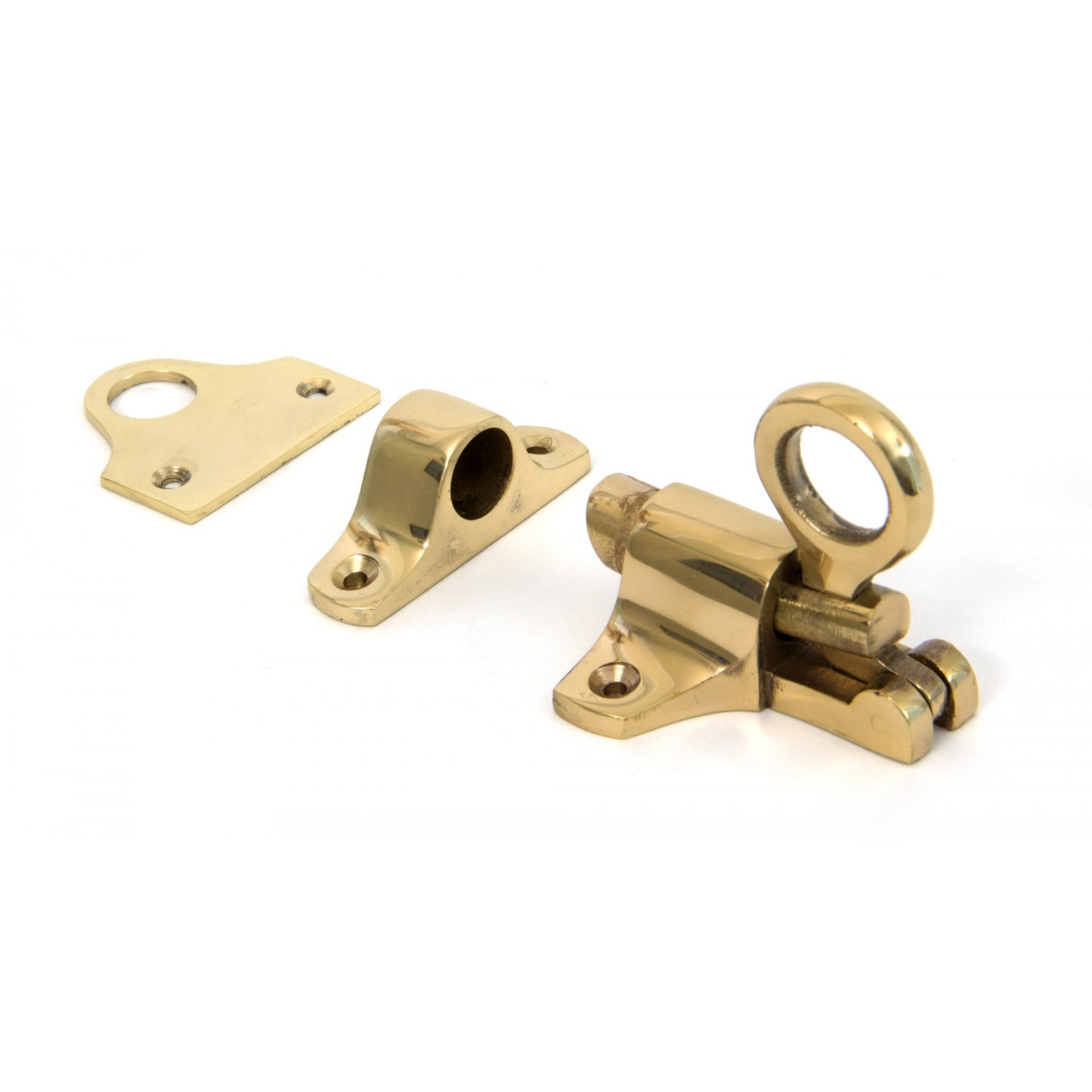 Polished Brass Lacquered Fanlight Catch + Two Keeps