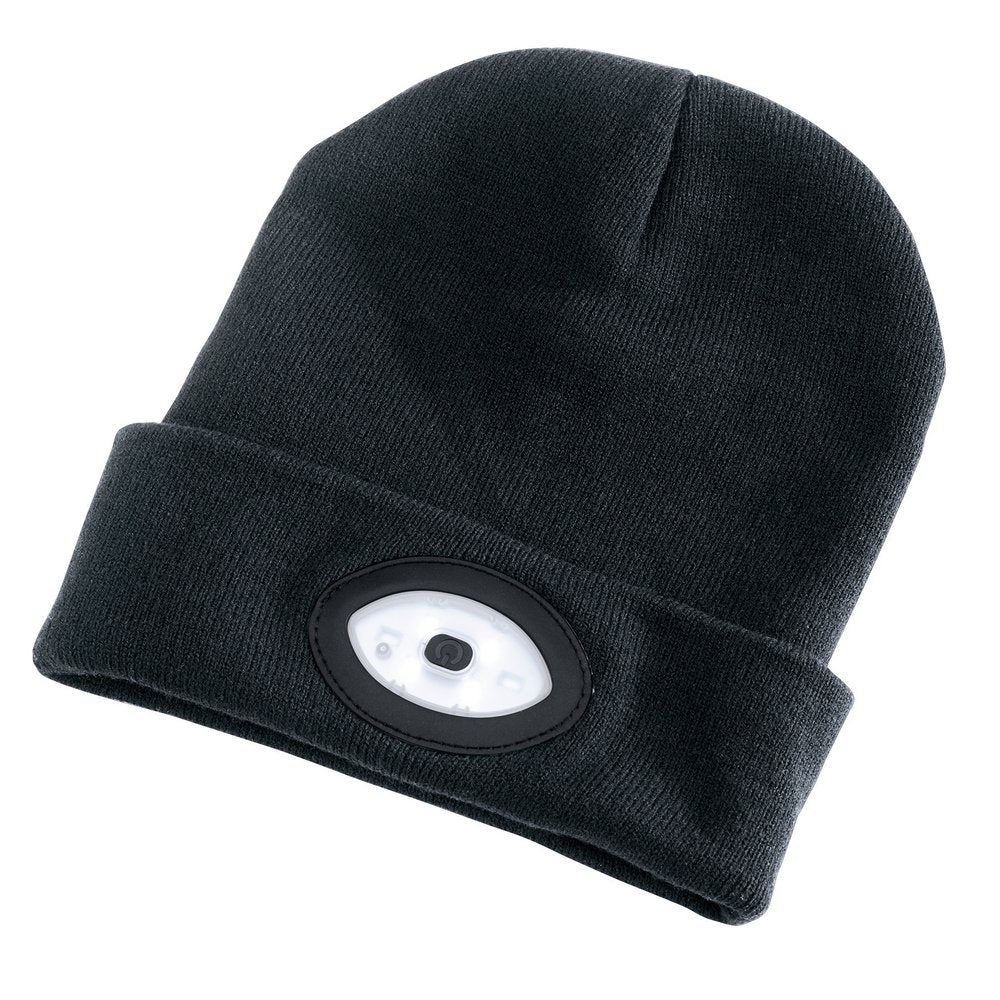 Beanie Hat With Rechargeable Torch, One Size, 1W, 100 Lumens, Black