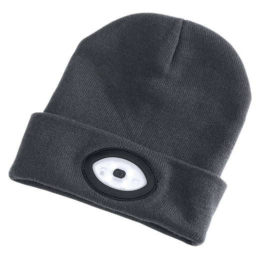 Beanie Hat With Rechargeable Torch, One Size, 1W, 100 Lumens, Grey