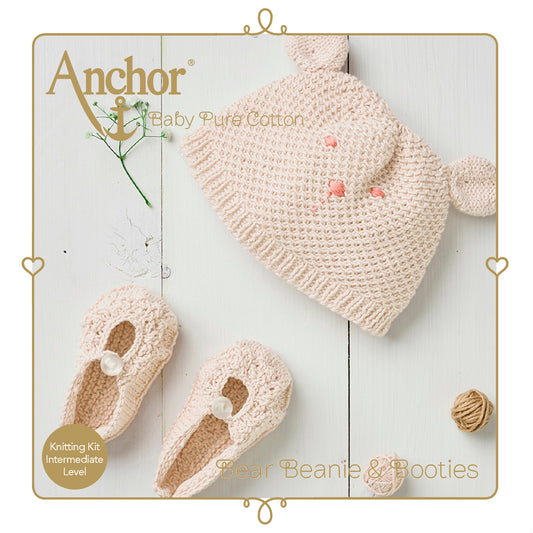 Knitting Kit: Baby Pure Cotton: Amigurumi Hat & Shoes: Beige