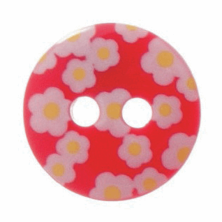 Flower Button: Printed: 20 lignes/12mm: Red