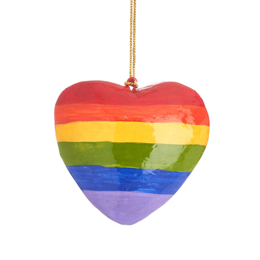 Rainbow Heart Papier Mache Decoration
