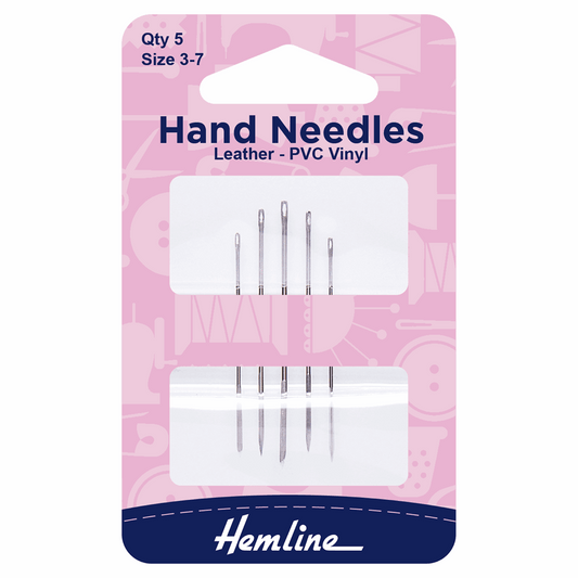 Hand Sewing Needles: Leather/PVC/Vinyl: Size 3-7: Pack of 5