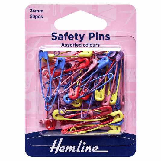 Safety Pins: 34mm: Assorted Colours: 50 Pieces