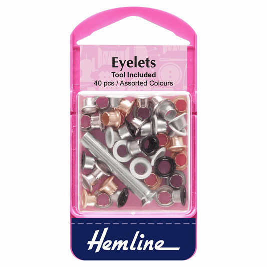Eyelets with Tool: 5.5mm: Assorted Colours: 40 Pieces