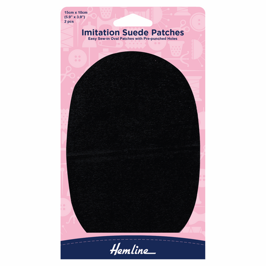 Sew-in Imitation Suede Patches: Black - 10 x 15cm