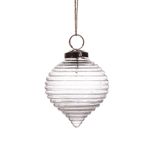 Clear Recycled Glass Rippled Bauble Clear