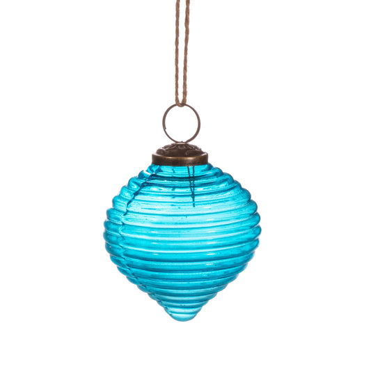 Blue Recycled Glass Rippled Bauble