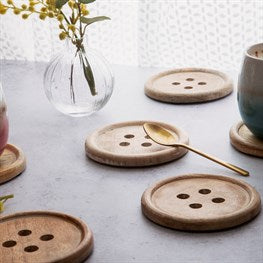 Wooden Button Coaster Set