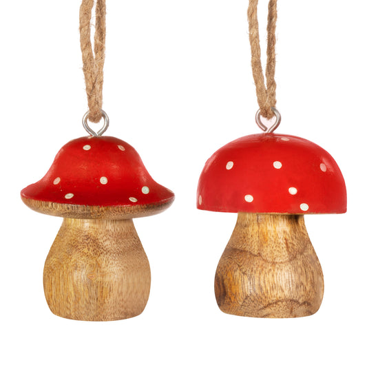 Red and White Wooden Mushroom Hanging Decoration