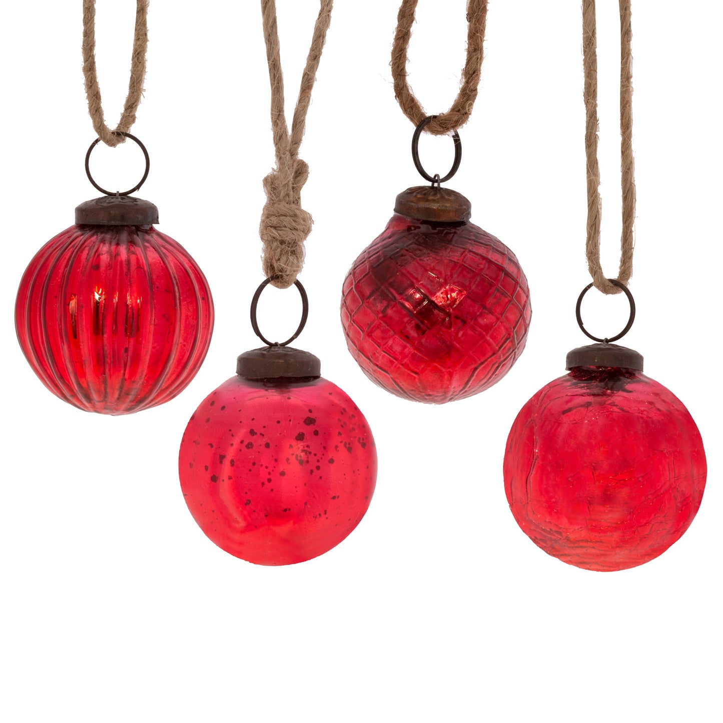 Red Crackle Glass Bauble Set of 4