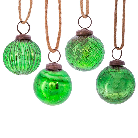 Green Crackle Glass Bauble Set of 4