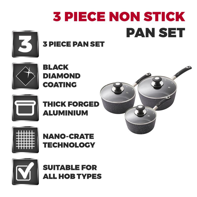 Precision 3 Piece Non-Stick Saucepan Set Black