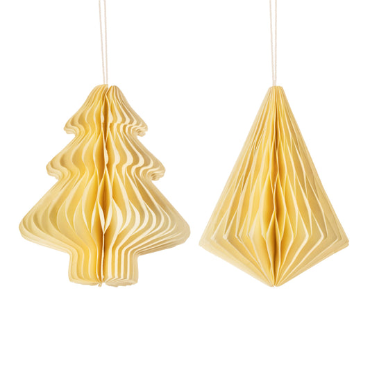 Off White Tree & Diamond Paper Honeycomb Hanging Decorations