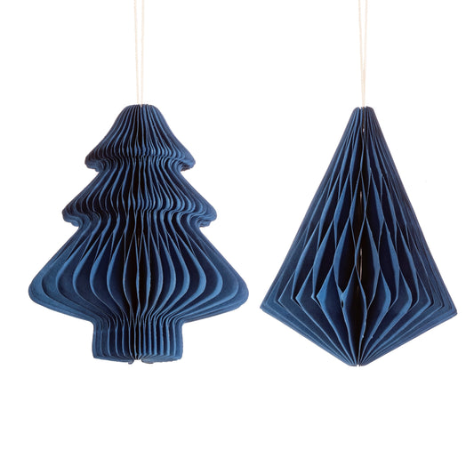 Dark Blue & Diamond Paper Honeycomb Hanging Decorations