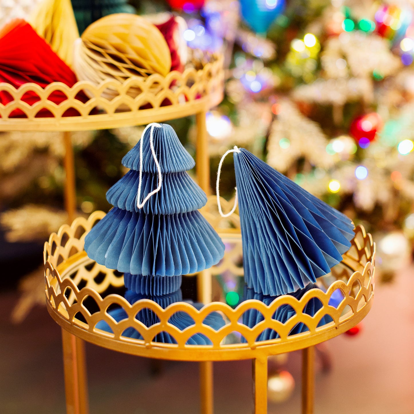 Dark Blue & Diamond Paper Honeycomb Hanging Decorations