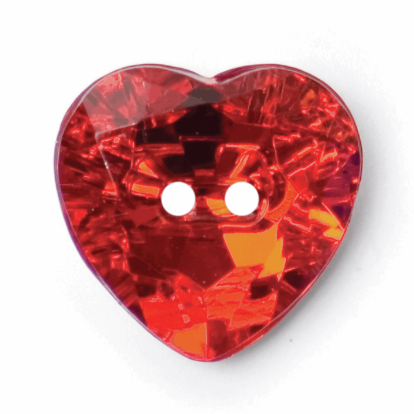 Gem Heart Button 16mm Red