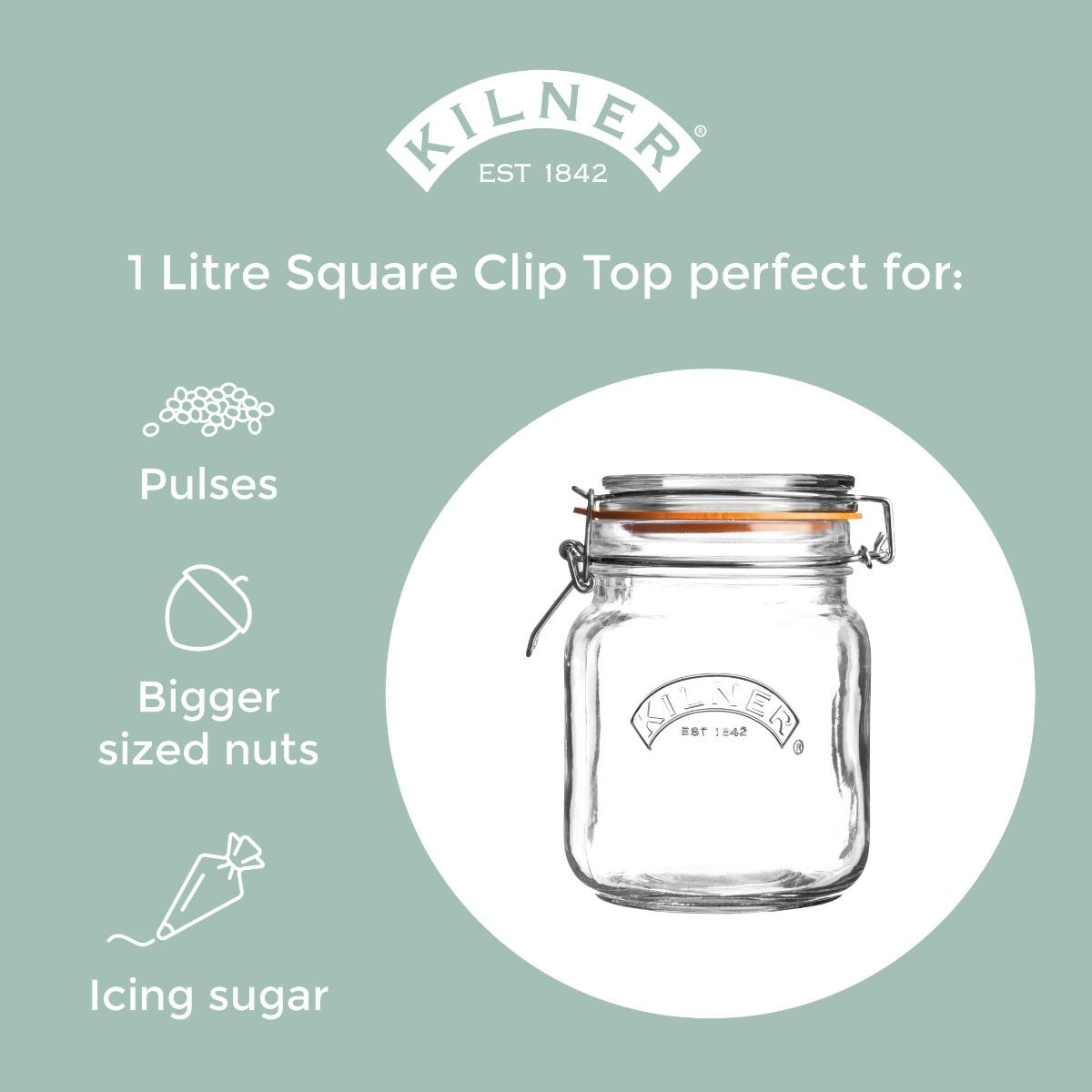 Clip Top Square Jar 1 Litre