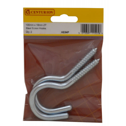 Steel Screw Hooks 100mm x 18mm pk2